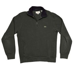 Lacoste Sweater Mens Medium Green Quarter Zip Pullover Crocodile Sweatshirt Men